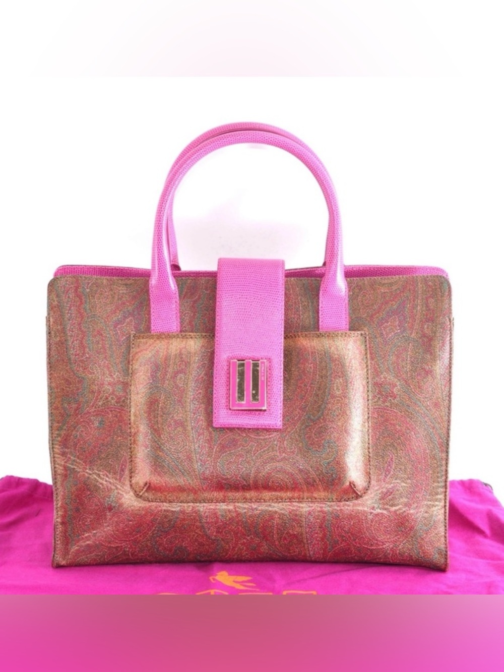 ETRO RARE Punk Paisley Print Hand Bag Tote Bag - PVC & Leather - Pink Wine